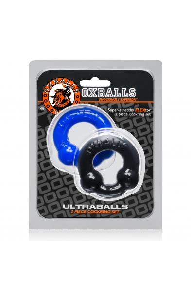 Ultraballs 2- Piece Cockring Set - Black &  Police Blue