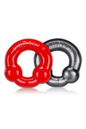 Ultraballs 2-Piece Cockring Set - Steel & Red