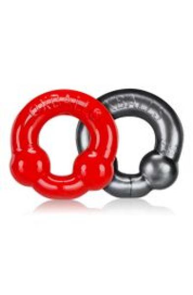 Ultraballs 2-Piece Cockring Set - Steel & Red
