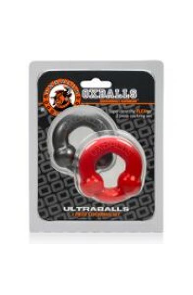 Ultraballs 2-Piece Cockring Set - Steel & Red