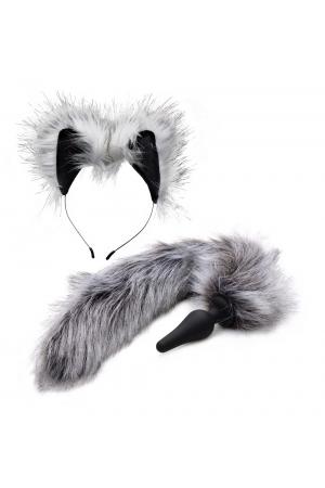 Grey Wolf Tail Anal Plug and Ears Set
