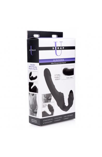 Slim Rider Ribbed Vibrating Silicone Strapless  Strap-On
