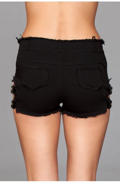 Denim Shorts With Belt Buckle Side Details and Faux Back Pockets - Medium