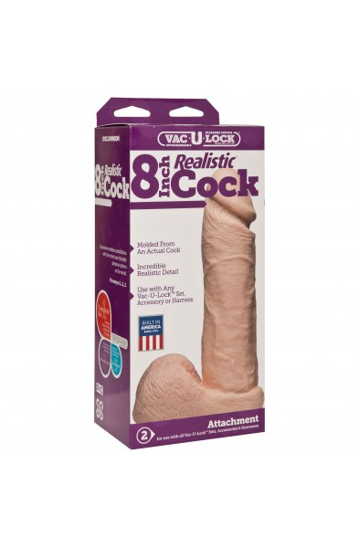 Vac-U-Lock 8 Inch Realistic Cock - White