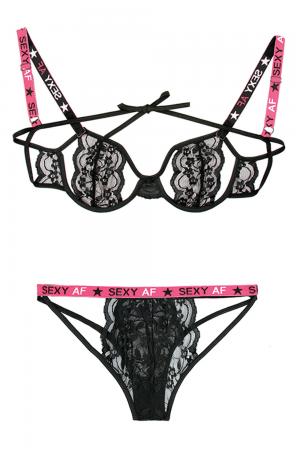 Sexy Af Cutout Bra & Panty Set - Pink/black - S/m