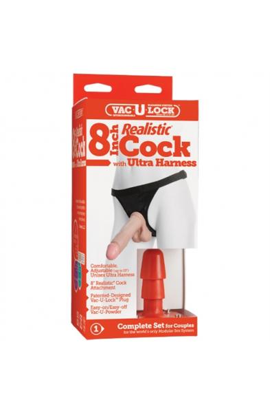 Vac-U-Lock 8-Inch Realistic Cock With Ultra  Harness