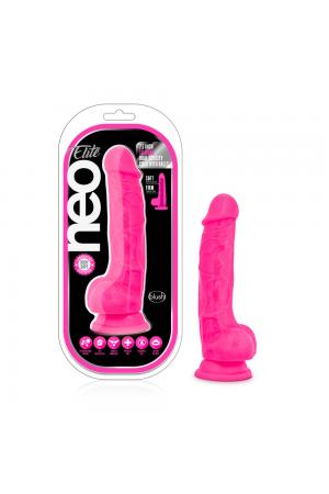 Neo Elite - 7.5 Inch Silicone Dual Density Cock  With Balls - Neon Pink