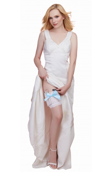 Leg Garter With Pocket - Medium/ Large - White/  Blue