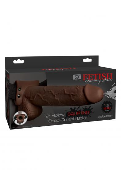 Fetish Fantasy Series 9 Inch Hollow Squirting Strap-on With Balls - Brown