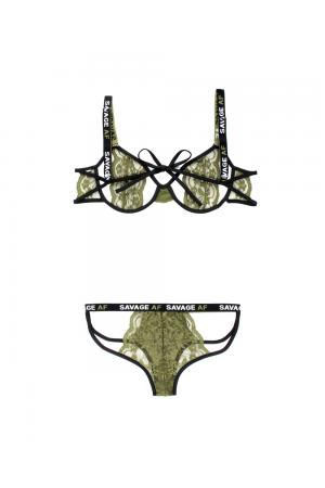 Savage Af Cutout Bra and Caged Panty - Olive - S/m