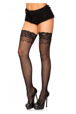 Bow Backseam Fishnet Thigh Highs - One Size - Black