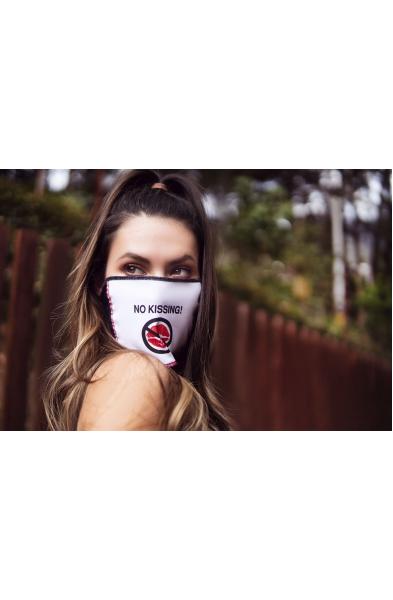 Face/ Neck Bandana Reversable- Black/ Red Lips Print - One Size