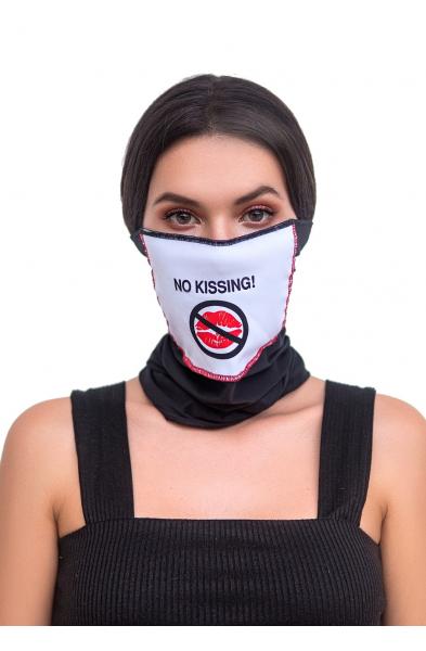 Face/ Neck Bandana Reversable- Black/ Red Lips Print - One Size