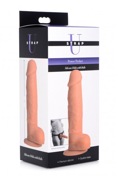 Power Pecker 7 Inch Silicone Dildo With Balls - Flesh