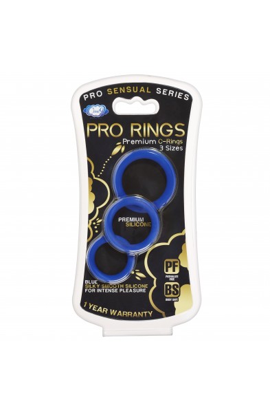 Pro Sensual Silicone Cock Ring 3 Pack - Blue