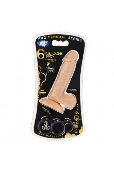 Pro Sensual Premium Silicone 6 Inch Dong With 3  Cockrings - Flesh