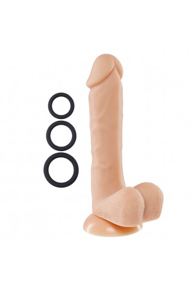 Pro Sensual Premium Silicone 8 Inch Dong With 3  Cockrings - Flesh