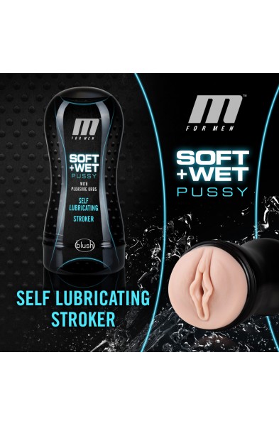 M for Men - Soft and Wet - Pussy With Pleasure Orbs - Self Lubricating Stroker Cup - Vanilla