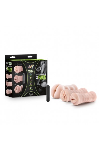 M for Men - 3-Pack Self-Lubricating Vibrating  Stroker Sleeve Kit - Vanilla