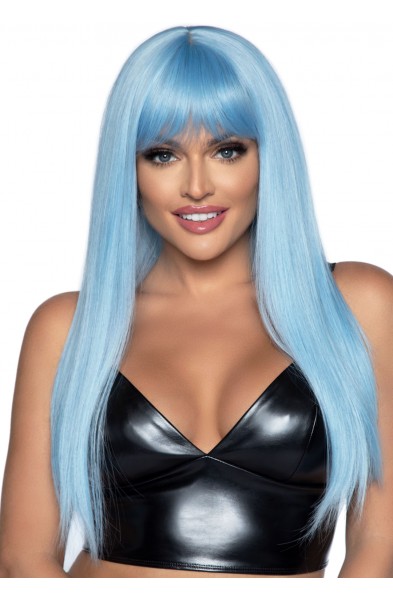 24 Inch Long Straight Bang Wig Blue