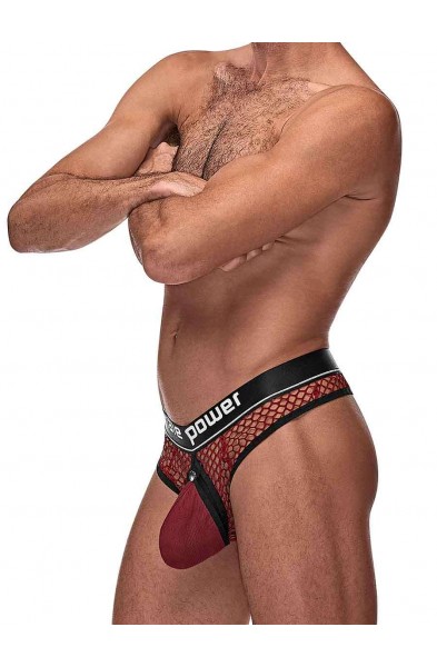 Cock Pit Net Cock Ring Thong - S/ M - Burgundy