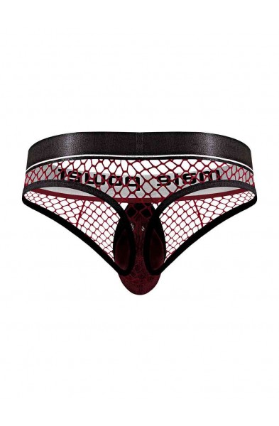 Cock Pit Net Cock Ring Thong - S/ M - Burgundy