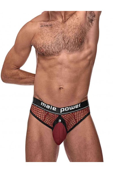 Cock Pit Net Cock Ring Thong - S/ M - Burgundy