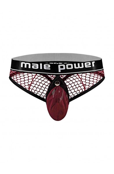 Cock Pit Net Cock Ring Thong - S/ M - Burgundy