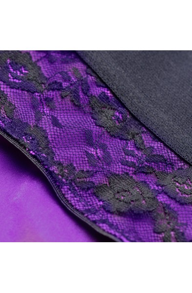 Lace Envy Crotchless Panty Harness - S/ M Black and Purple