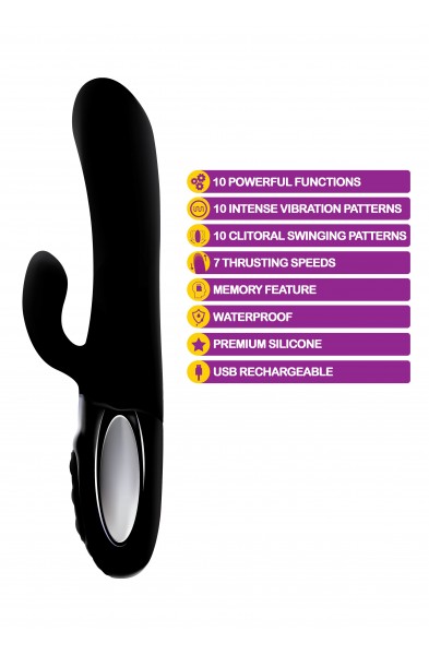 Hypnotic - Black - Thrusting Rabbit With Swinging Clitoral Stimulator