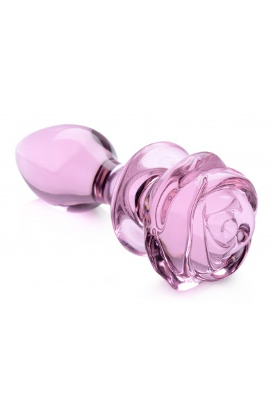 Pink Rose Glass Anal Plug - Medium
