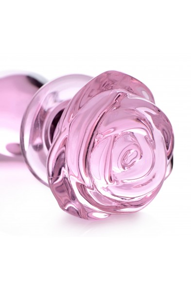 Pink Rose Glass Anal Plug - Medium