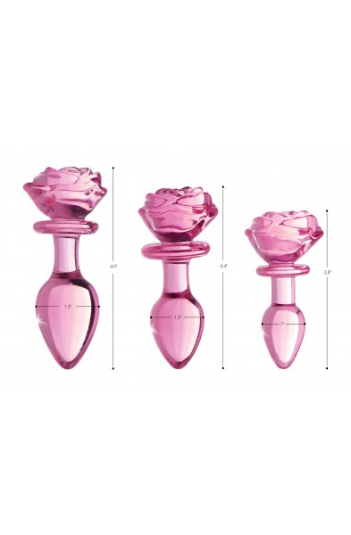Pink Rose Glass Anal Plug - Medium