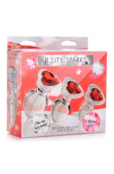 Red Heart Gem Glass Anal Plug Set