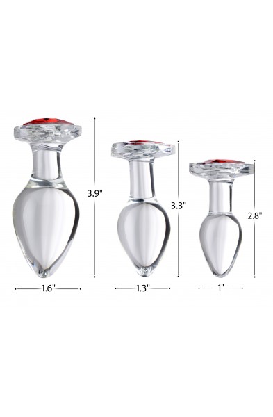Red Heart Gem Glass Anal Plug Set