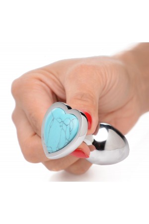 Turquoise Heart Anal Plug - Small