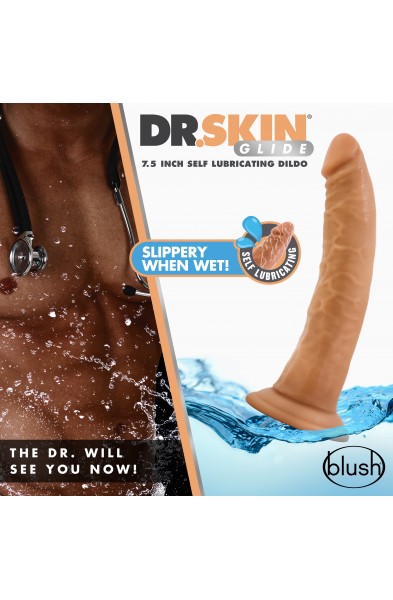Dr. Skin Glide 7.5 Inch Self Lubricating Dildo -  Mocha -