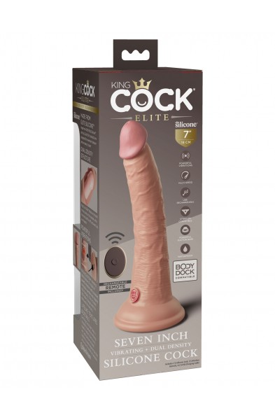 King Cock Elite 7 Inch Vibrating Silicone Dual  Density Cock With Remote - Light