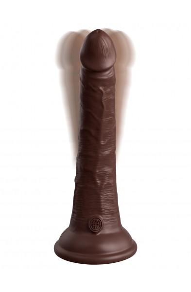 King Cock Elite 7 Inch Vibrating Silicone Dual  Silicone Dual Density Cock With Remote - Brown