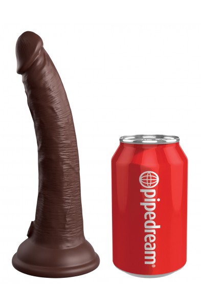 King Cock Elite 7 Inch Vibrating Silicone Dual  Silicone Dual Density Cock With Remote - Brown