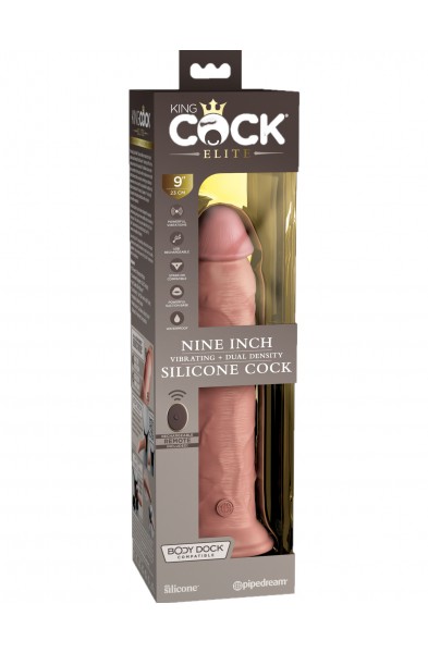 King Cock Elite 9 Inch Vibrating Silicone Dual  Density Cock With Remote - Light