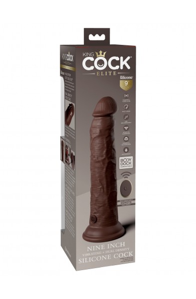 King Cock Elite 9 Inch Vibrating Silicone Dual  Density Cock With Remote - Brown