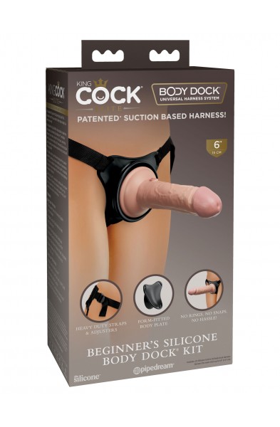 King Cock Elite Beginner's Silicone Body Dock Kit  - Harness and 6 Inch Dildo - Light