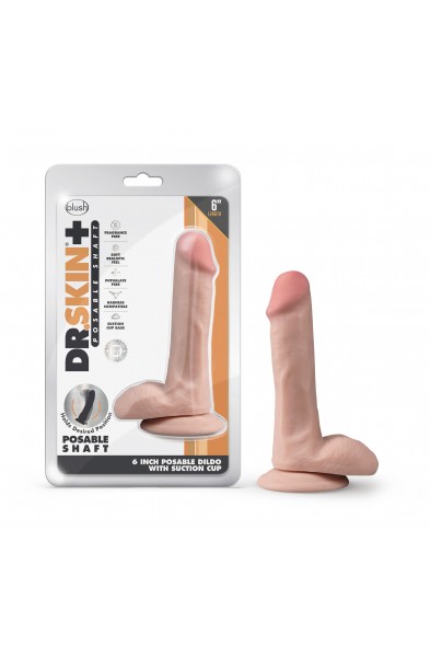 Dr. Skin Plus - 6 Inch Posable Dildo With Balls -  Vanilla