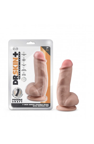 Dr. Skin Plus - 7 Inch Girthy Posable Dildo With  Balls - Vanilla