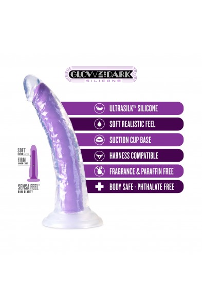 Neo Elite Glow in the Dark - Light - 7 Inch  Silicone Dual Density Dildo - Neon Purple
