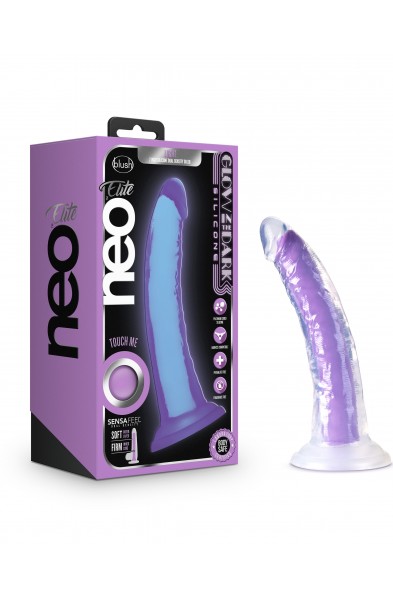 Neo Elite Glow in the Dark - Light - 7 Inch  Silicone Dual Density Dildo - Neon Purple