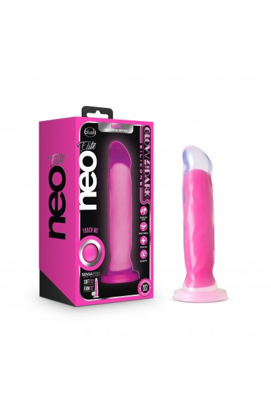 Neo Elite Glow in the Dark - Marquee - 8 Inch  Silicone Dual Density Dildo  - Neon Pink