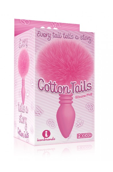 The 9's Cottontails Silicone Bunny Tail Butt Plug  - Ribbed Pink