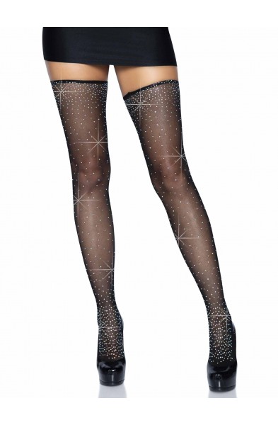 2 Pc. Rhinestone Net Garter Belt and Stockings -  One Size - Black